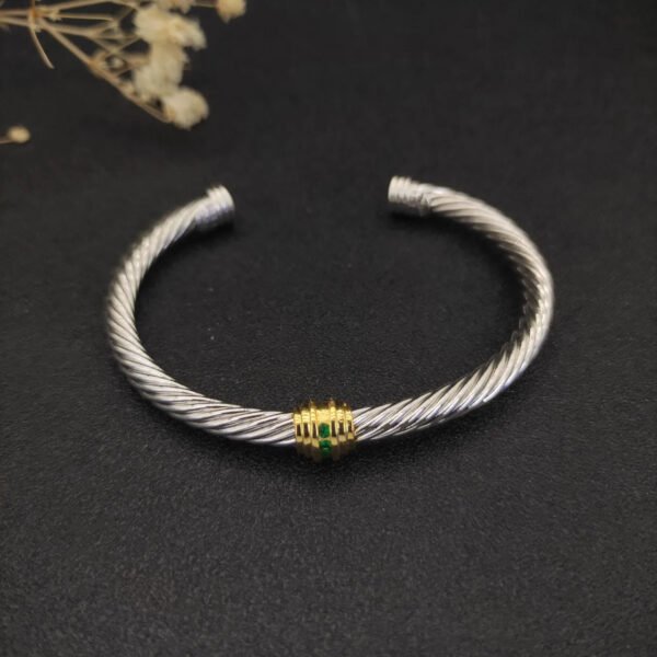 David Yurman 5mm 18k Gold and Sterling Silver Diamond Station Cable Bracelet