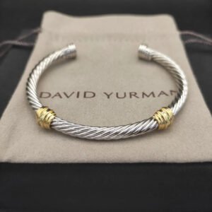 David Yurman 5mm 18k Gold and Sterling Silver Diamond Station Cable Bracelet