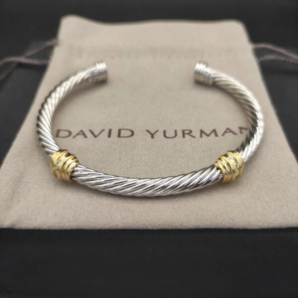 David Yurman 5mm 18k Gold and Sterling Silver Diamond Station Cable Bracelet