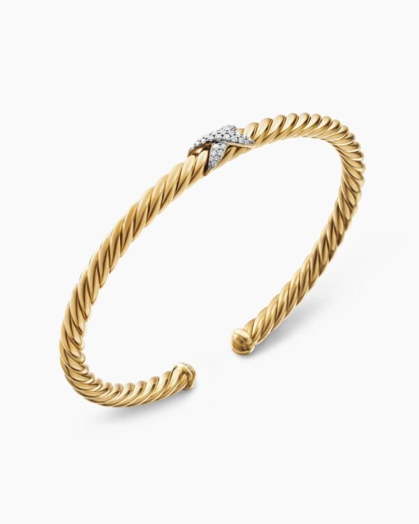 X Cablespira&reg; Station Bracelet 18K Yellow Gold with Pav&eacute; Diamonds, 4mm