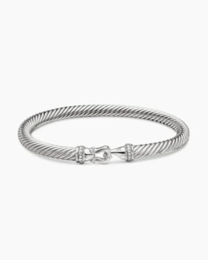 Buckle Classic Cable Bracelet Sterling Silver with Diamonds, 4mm