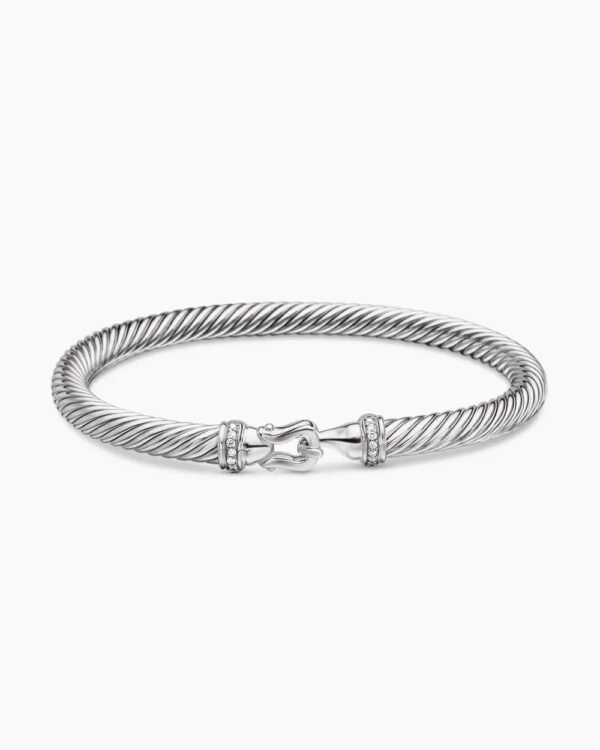 Buckle Classic Cable Bracelet Sterling Silver with Diamonds, 4mm