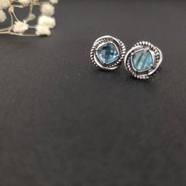 Infinity Stud Earrings Sterling Silver with Blue Topaz, 13mm