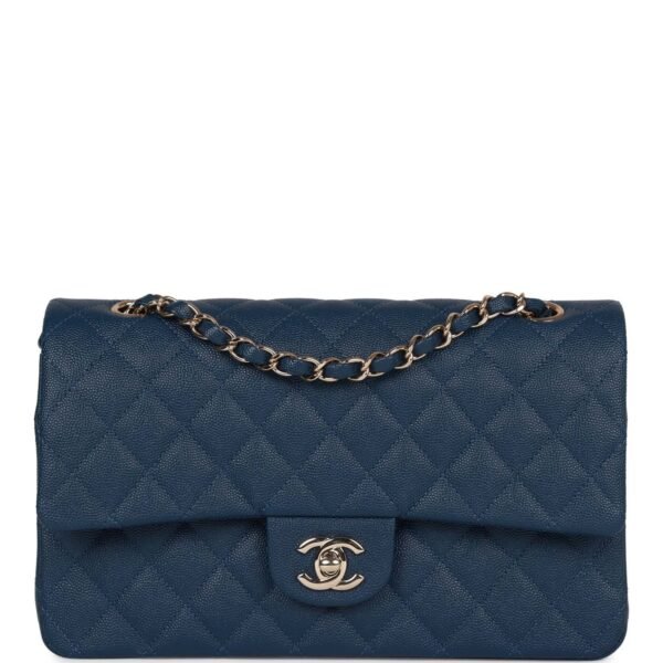 76C7F85C-6B1E-7B9B-1BF2-60D312AD275C.jpg Medium Classic Double Flap Bag Blue Caviar Light Gold Hardware