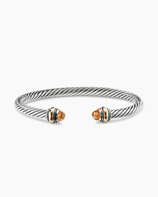 Classic Cable Bracelet Sterling Silver with 14K Yellow Gold and Citrine, 5mm