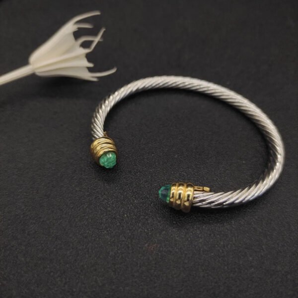 Classic Cable Bracelet Sterling Silver with Aquamarine and Diamonds, 5mm