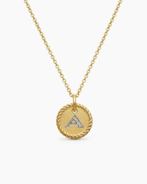Initial Charm Necklace 18K Yellow Gold with Diamond A