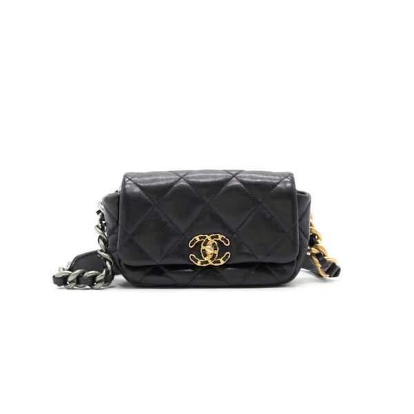 Chanel Lambskin Quilted Chanel 19 Waist Bag As1163 Black