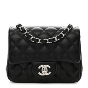 Lambskin Quilted Mini Square Flap Black