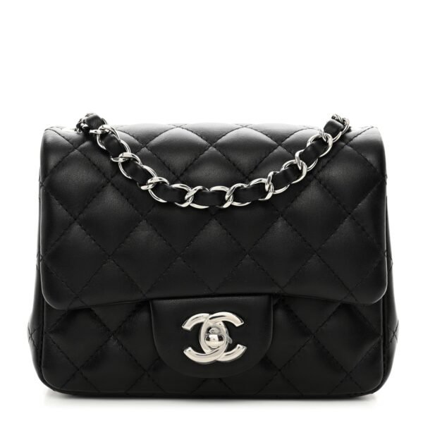 Lambskin Quilted Mini Square Flap Black