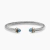Classic Cable Bracelet Sterling Silver with 14K Yellow Gold and Blue Topaz, 5mm