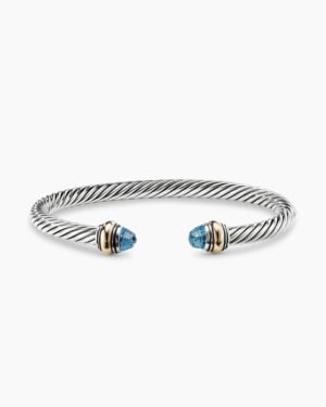 Classic Cable Bracelet Sterling Silver with 14K Yellow Gold and Blue Topaz, 5mm
