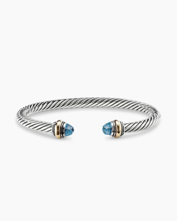 Classic Cable Bracelet Sterling Silver with 14K Yellow Gold and Blue Topaz, 5mm