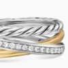 Crossover Three Row Ring Sterling Silver with 18K Yellow Gold and Diamonds - 6