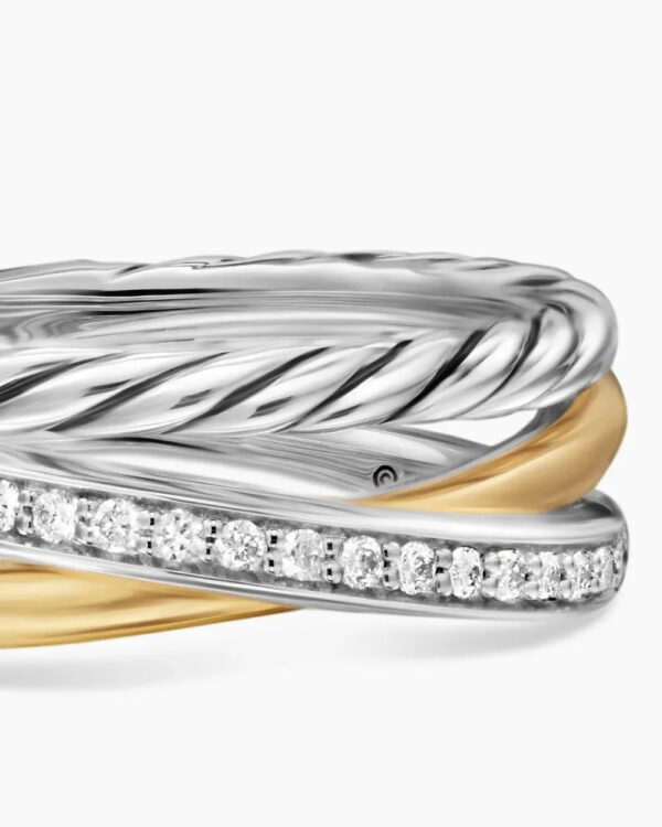 Crossover Three Row Ring Sterling Silver with 18K Yellow Gold and Diamonds - 6