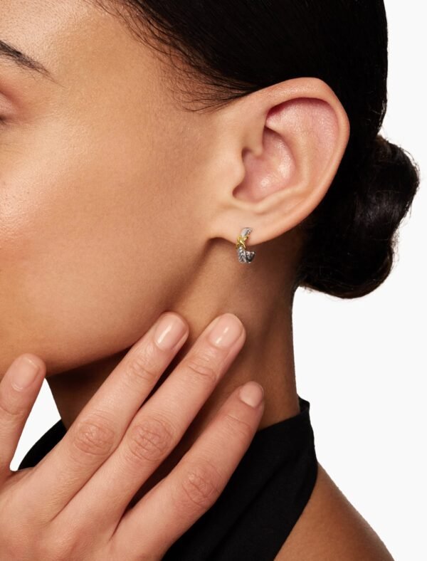 7A11ED1E-0FA9-9858-D072-C9BB0CA179DD.jpg Petite X Hoop Earrings Sterling Silver with 18K Yellow Gold, 12.6mm