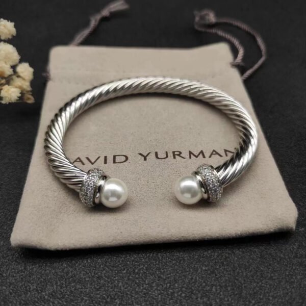 Cable Bracelet Sterling Silver with Pearls and Diamonds, 7mm