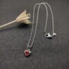 Petite Cable Heart Pendant Necklace Sterling Silver with 14K Yellow Gold and Rhodolite Garnet