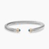 Classic Cable Bracelet Sterling Silver with 14K Yellow Gold and Blue Topaz, 5mm