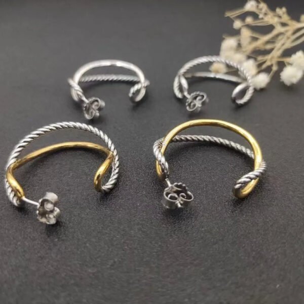 7B181251-D864-6F1C-B88A-549DDF58B0A7.jpg Crossover Hoop Earrings Sterling Silver with 18K Yellow Gold 33.7mm - Gold