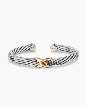 X Classic Cable Station Bracelet Sterling Silver with 14K Yellow Gold, 7mm