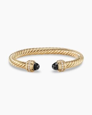 Classic Cablespira&reg; Bracelet 18K Yellow Gold with Black Onyx and Diamonds, 7mm