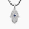 Hamsa Amulet 18K White Gold with Pav&eacute; Diamonds and Blue Sapphire, 24.6mm