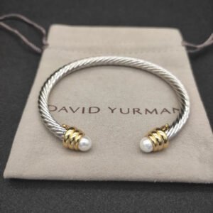 Classic Cable Bracelet Sterling Silver with Pearl and Diamonds, 5mm