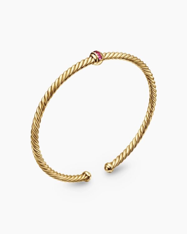 Classic Cablespira&reg; Station Bracelet 18K Yellow Gold with Pav&eacute; Rubies, 3mm
