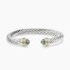 Classic Cable Bracelet Sterling Silver with 14K Yellow Gold and Prasiolite, 7mm