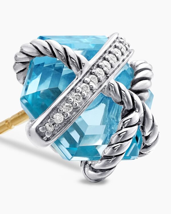 7DF9BCA6-06E9-ADD4-C4E6-D3B250D79B29.jpg Cable Wrap Stud Earrings Sterling Silver with Blue Topaz and Diamonds, 11mm