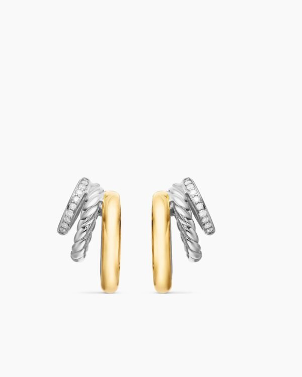 DY Mercer&reg; Three Row Hoop Earrings Sterling Silver with 18K Yellow Gold and Diamonds, 21mm