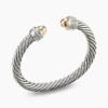 Classic Cable Bracelet Sterling Silver with 14K Yellow Gold Domes and Diamonds, 7mm