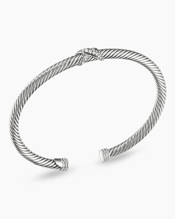 X Classic Cable Station Bracelet Sterling Silver with Diamonds, 4mm