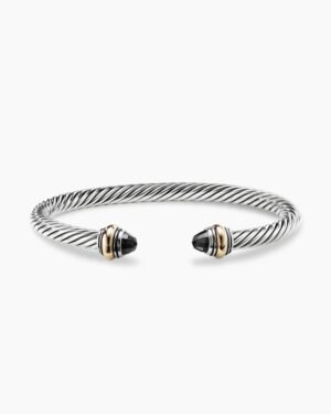 Classic Cable Bracelet Sterling Silver with 14K Yellow Gold and Black Onyx, 5mm