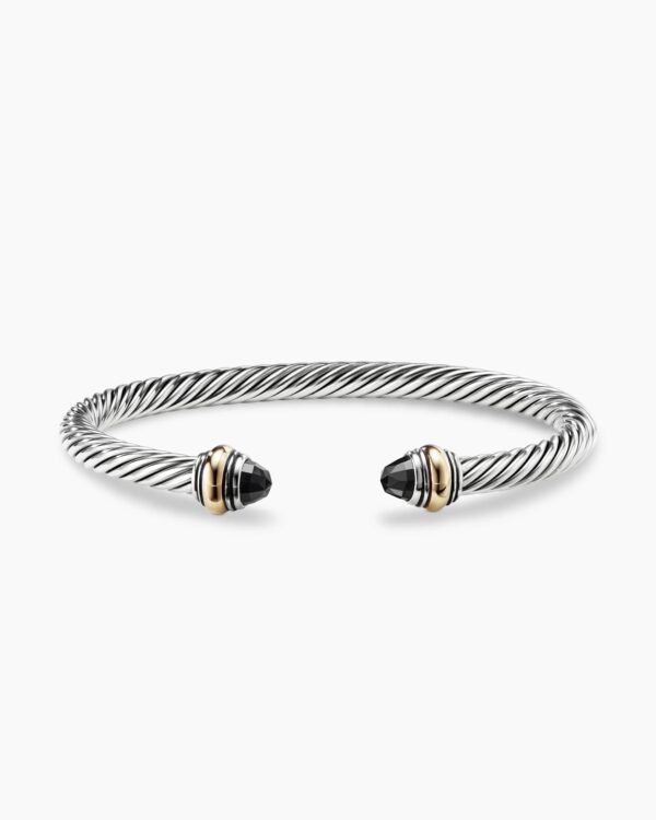 Classic Cable Bracelet Sterling Silver with 14K Yellow Gold and Black Onyx, 5mm