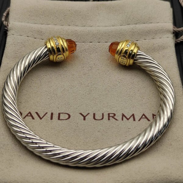 Classic Cablespira&reg; Bracelet Sterling Silver with 14K Yellow Gold,Citrine and Diamonds, 7mm