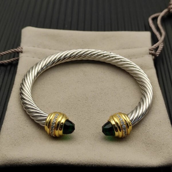 Classic Cablespira&reg; Bracelet Sterling Silver with 14K Yellow Gold,Prasiolite and Diamonds, 7mm