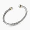 Classic Cable Bracelet Sterling Silver with 14K Yellow Gold and Pearls, 5mm
