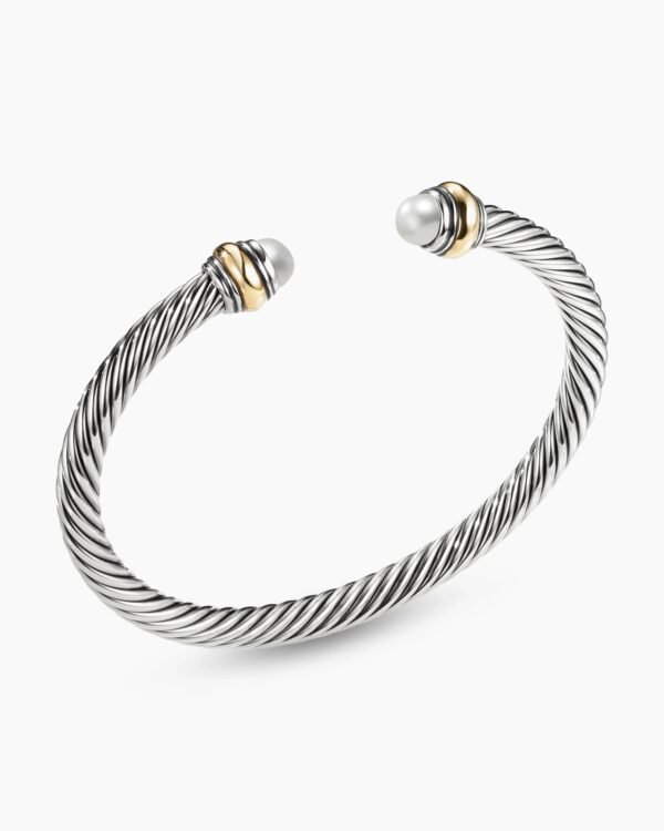 Classic Cable Bracelet Sterling Silver with 14K Yellow Gold and Pearls, 5mm