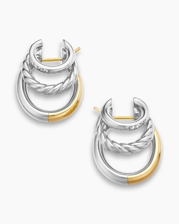 DY Mercer&reg; Three Row Hoop Earrings Sterling Silver with 18K Yellow Gold and Diamonds, 21mm