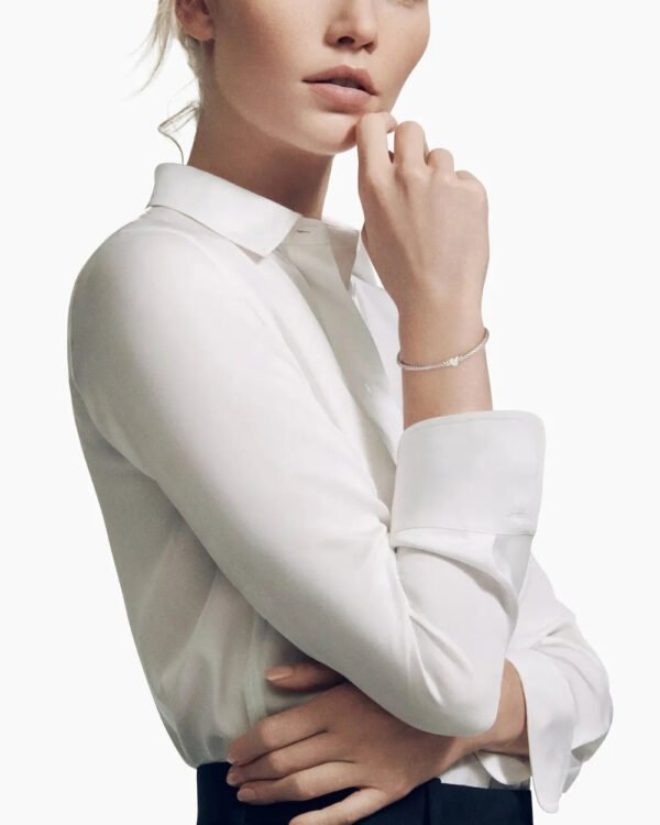 Classic Cable Heart Station Bracelet Sterling Silver with Pave Diamonds, 3mm - 17cm