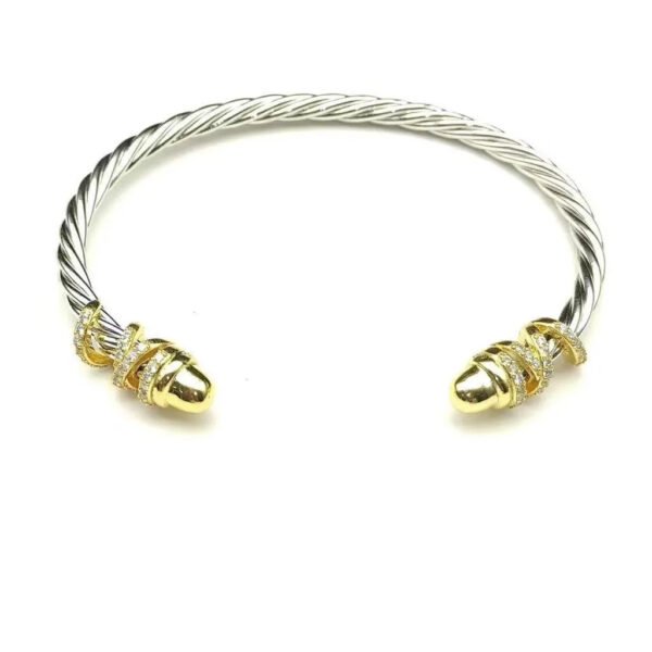 Petite Helena Classic Cable Bracelet Sterling Silver with 18K Yellow Gold, Gold Domes and Diamonds, 4mm