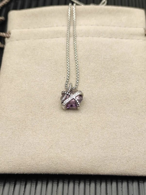 Cable Wrap Necklace Sterling Silver with Amethyst and Diamonds, 12.5mm