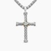 Cable Cross Pendant Sterling Silver with 18K Yellow Gold - A