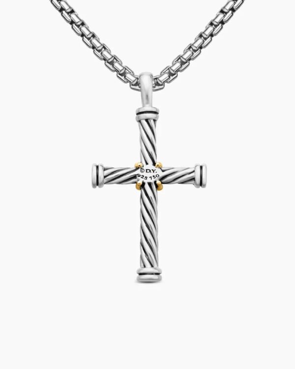 Cable Cross Pendant Sterling Silver with 18K Yellow Gold - A