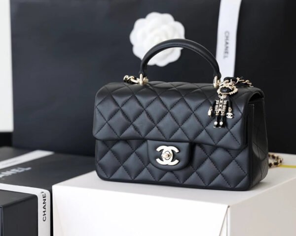 Chanel Mini Flapbag With Top Handle Black For Women 7.8in/20cm