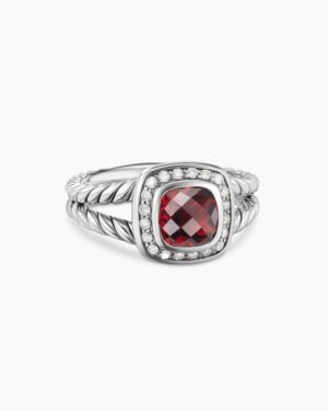 Petite Albion Ring Sterling Silver with Garnet and Diamonds, 7mm