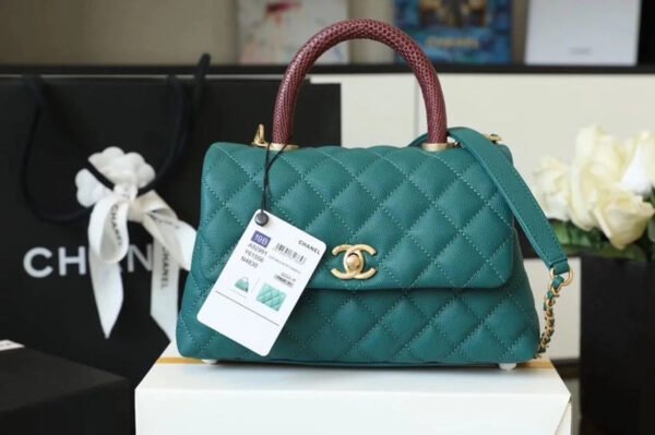 Chanel Medium Flap Bag With Top Handle Teal For Women, Womens Handbags, Shoulder And Crossbody Bags 9in/23cm A92990