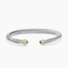 Classic Cable Bracelet Sterling Silver with 14K Yellow Gold and Peridot, 5mm